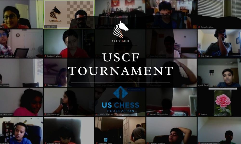 Online CHESSKLUB students competing in a virtual USCF chess tournament